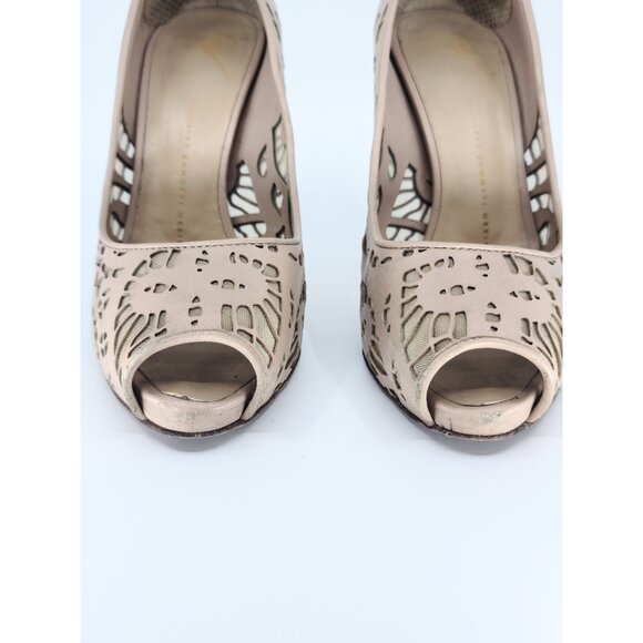 Giuseppe Zanotti Nude Lace Cutout Gold Heels Open Toe Pump Size 39 - Picture 4 of 7